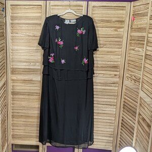 KSL Dress VINTAGE Black Floral Embroidered  Size 18W